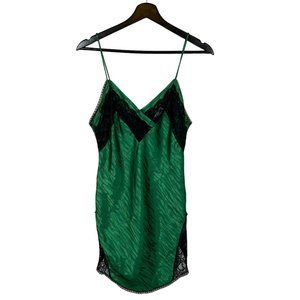 Vintage 80s Lilly of France Green Spaghetti Strap Lace Short Negligee Medium